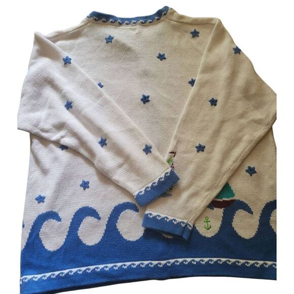 Vintage Quacker Factory Cardigan Sweater Women's 2X White Embroidered Sailboat - Picture 3 of 5